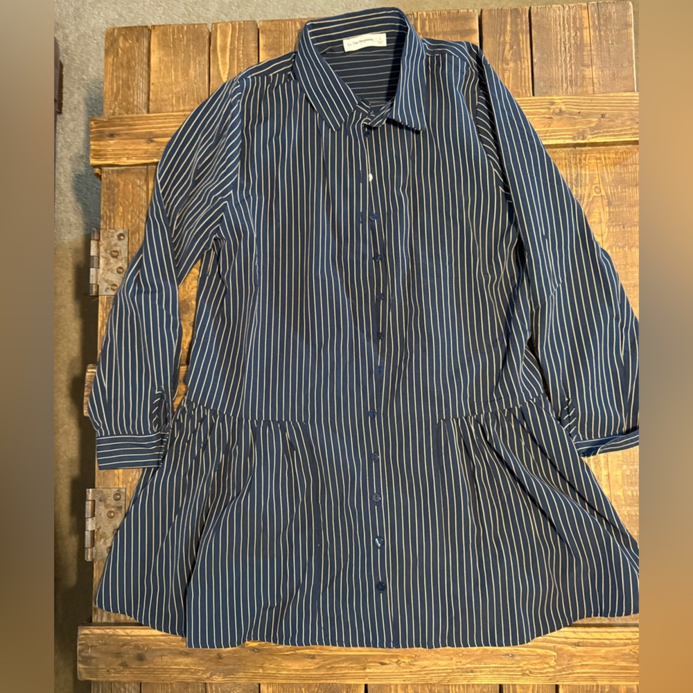 Elegant Navy Striped Women's Button Down dress